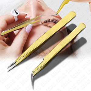 Gold Coated Stainless Steel Eyelash Tweezers Volume Pointed Tip Professional Lash <b>Tool</b> With Wholesale Price - Product Image 6