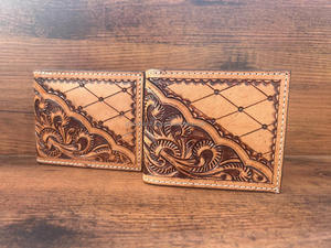 กระเป๋าสตางค์ผู้ชายแบบตะวันตกลายดอกไม้หนังแท้คาวบอยทำด้วยมือแกะสลักด้วยมือล่าสุด - Product Image 4
