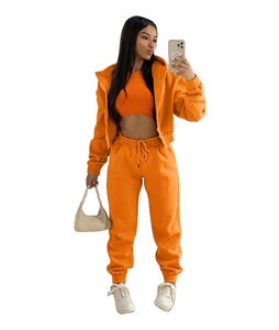 Custom High Quality Fall Winter 3 Piece Fleece Hoodie Hooded Sport Wear Leisure <b>Set</b> Women Tank Top <b>Sweatpants</b> <b>Sets</b> 2025 - Product Image 2