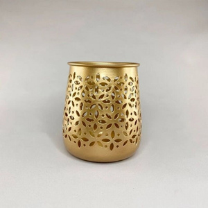 Vintage Metal Tealight Candle Holder Gold & <b>Black</b> Moroccan <b>Lantern</b> Hollow Cut Cylinder Pillar Votive Holder for Home Decoration - Product Image 4