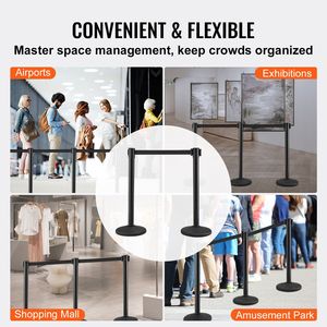 Confezione da 2 Pali Divisori Neri Retrattili da 2 Metri con Cinghia in Plastica per Controllo Folla e Gestione Code per Fiere - Product Image 6