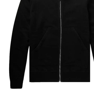 Sweat-shirt à capuche zippé noir pour homme, coupe classique, décontracté, pour l'automne, couleur unie, coton French Terry, manches longues - Product Image 3