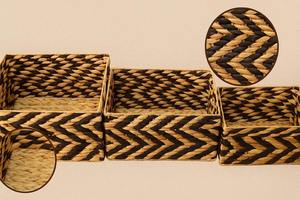 ชุดตะกร้าสานลายเชฟรอนสีธรรมชาติและสีดำ 3 ใบ ตะกร้าเก็บของทำมือ ขายส่ง เป็นมิตรกับสิ่งแวดล้อม ผลิตในเวียดนาม - Product Image 5