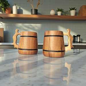 Jarra de Cerveza de Madera Hecha a Mano, Estilo Barril Moderno con Asa, Reutilizable, para Uso Doméstico, Accesorios de Bar - Product Image 2