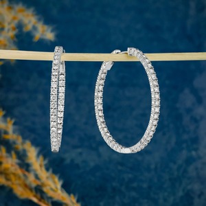 Pendientes de Aro de Oro Sólido de 14k con Diamantes, Joyería Fina de Valor Social, Aros Brillantes de Diamantes Naturales de Círculo Completo, Regalo - Product Image 5