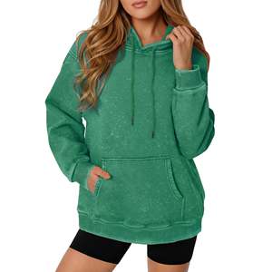 เสื้อสเวตเชิ้ตมีฮู้ดลำลองสำหรับผู้หญิง ทรงปกติ สีพื้น ผ้าถักสีน้ำตาล - Product Image 6