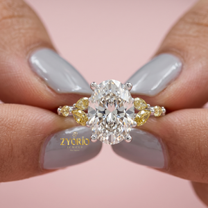 Anillo de Compromiso Ovalado de Oro de 18K con Acento de Diamante Amarillo de Lujo, Anillo Solitario Floral, Regalo de Aniversario - Product Image 1