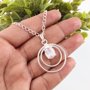 Amazing Rainbow Moonstone Oval Shape Cut Sterling Silver Vintage <b>Pendant</b> Brass Handmade Prong Setting Fashion Jewelry Women Wear - Product Image 4