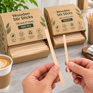 Bâtonnets à mélanger en bambou EcoRev, 1000 pièces, plats, biodégradables, pour café et thé, bois naturel, écologiques, pour usage en café - Product Image 1