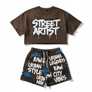 Ensemble tendance pour homme en coton 100% pour l'été, t-shirt et short assortis, respirant, look décontracté tendance pour les sorties du week-end, blanc - Product Image 1