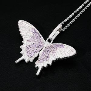 Pendentif Papillon Hip-Hop avec Pierres Moissanite en Argent 925 Plaqué Rhodium, Micro-Incrustation, Breloque Thème Luxe pour Usage Quotidien - Product Image 2