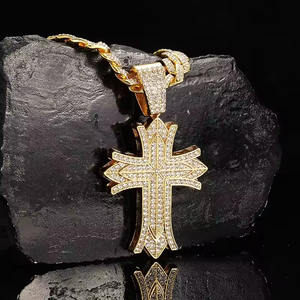 Collar con Colgante de Cruz en Forma de Diamante Chapado en Oro para Hombre, Cadena Cubana Estilo Hip Hop, Joyería Religiosa de Lujo - Product Image 1