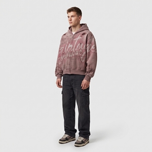 Sudadera con capucha y cremallera con estampado de grafiti rosa para hombre, estilo oversize, estilo streetwear - Product Image 4