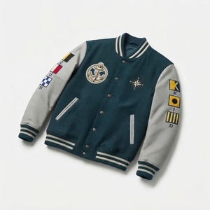 Blouson universitaire en techniques mixtes, personnalisable, vente en gros, style bomber, corps en laine véritable, manches en similicuir, boutons-pression, ourlet côtelé, streetwear - Product Image 3