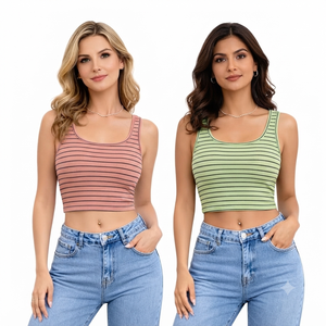Top de punto de alta calidad sin mangas con cuello cuadrado, a rayas y de color sólido, ligero, de secado rápido y ecológico para mujer. - Product Image 5