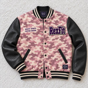 Custom Embroidery letter Varsity Coat <b>Camouflage</b> Body Embroidered Letter Applique Contrast Sleeves Unisex College Bomber <b>Jackets</b> - Product Image 2