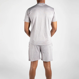 Ensemble décontracté 2 pièces pour homme – T-shirt à manches courtes et short – Survêtement uni personnalisé en polyester/coton à séchage rapide – Tissu éponge - Product Image 2