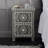 BELLADEC Royal Black, table d'appoint au design moderne unique, incrustation en os, écologique, sur mesure, à poser au sol, meuble artisanal décoratif