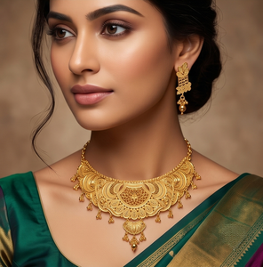 Collier ras du cou DIVYORO pour femme en alliage de cuivre plaqué or, style filigrane, longueur réglable, style classique, prêt pour un mariage, origine Orissa - Product Image 3
