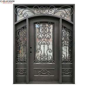 Portes en verre en fonte forgée rétro de luxe personnalisées, antivol, en acier inoxydable, extérieur de villa, étanches, découpe CNC en métal - Product Image 3