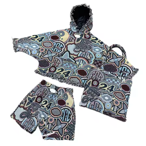 Unisex Winter Half Zip Stand Collar Fleece Spandex Cotton Anti-Wrinkle Hoodie & Short <b>Set</b> with Pocket Regular Fit - Product Image 6