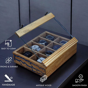 Boîte de rangement en bois multi-compartiments avec couvercle, boîte organisatrice en bois avec logo personnalisé pour la vente en gros - Product Image 4