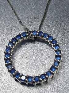 Collier pendentif cercle en cristal bleu vintage en argent sterling, chaîne de 21,5 pouces, bijoux élégants faits à la main, cadeau - Product Image 3