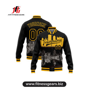 Veste universitaire personnalisée pour homme, noire et rouge, avec impression par sublimation, motif lettres, col rabattu, tenue décontractée pour l'automne - Product Image 5