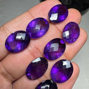 Amatista Natural de Corte Ovalado, Gema Suelta, Amatista Pulida con Corte Facetado para Joyería, Amatista de Calidad Increíble con Diseño de Tablero de Ajedrez - Product Image 4