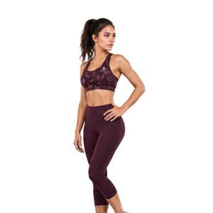 Ensemble de vêtements de sport pour femmes, soutien-gorge de sport imprimé bordeaux et leggings capri taille haute, deux pièces, pour yoga, gym, entraînement - Product Image 5