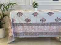 Nappe en coton indien moderne, imprimée de motifs floraux indigo, faite à la main, écologique, lavable, personnalisable, avec bordure bohème, pour mariage et maison