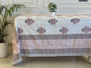 Indigo Floral Tablecloth, Hand Block Print Indian Cotton Boho Border <b>Table</b> Cover for Wedding <b>Tables</b>, Home, Dining <b>Table</b> Cover - Product Image 3