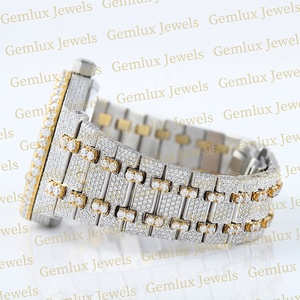 Luxury Wear Two Tone Auto Date Totalmente helado D VVs Moissanite Diamond Acero inoxidable Diaamond Reloj para hombres - Product Image 5