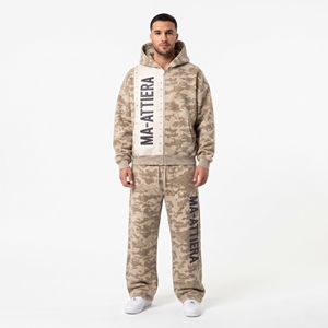 Men's Beige Digital <b>Camouflage</b> <b>Tracksuit</b> Set Zip Up Hoodie And Baggy Sweatpants Custom Streetwear Two Piece - Product Image 1