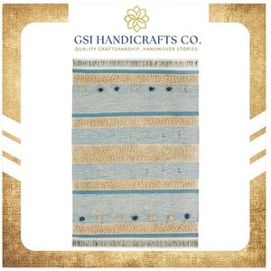 Tapis rectangulaire côtier bleu rayé en coton biologique lavable, tissage plat, pour salon – Vente chaude directe usine - Product Image 2