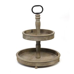 Handmade Wooden Two-<b>Tier</b> Serving Tray With Metal Handle Multi-Layer <b>Cake</b> Stand - Product Image 1