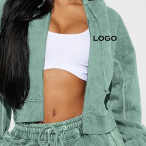 Hoodie court personnalisé pour femme avec logo, en coton, style streetwear, OEM ODM, vente en gros, fabricant, vêtements haut de gamme, hoodie court doux - Product Image 6