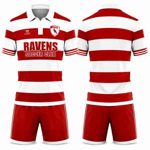 Uniforme de Fútbol Personalizado al por Mayor, Camiseta de Fútbol Sublimada con Cuello Redondo y Franjas, Parte Delantera Corta y Transpirable, Uniforme Deportivo para Adultos - Product Image 5
