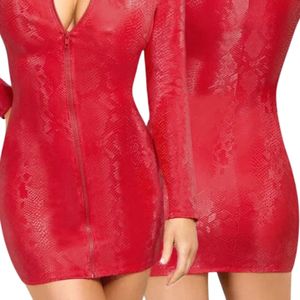 Women's Red <b>Snakeskin</b> Look Mini <b>Dress</b> Faux Leather Bodycon Sleeveless Party Clubwear Fashion Slim Fit Evening Outfit <b>Dress</b> - Product Image 5