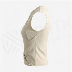 Haut de yoga sans manches à col rond, bretelles croisées, design torsadé, respirant, couleur unie, sans couture, vêtements de sport pour femmes - Product Image 3