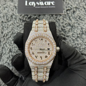 Montre de luxe classique en acier inoxydable avec aiguilles en moissanite VVS de haute qualité, verre saphir, style hip-hop glacé, double affichage pour affaires - Product Image 1