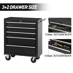 5 Drawer Rolling <b>Tool</b> Chest with Lock Key Top Cushion Drawer Liners <b>Tool</b> Organizer Box <b>Storage</b> <b>Cabinet</b> Wheels - Product Image 1