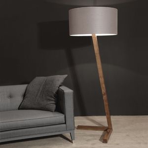 Lampe de sol moderne en bois avec abat-jour en tissu gris, design minimaliste, éclairage LED pour salon, chambre à coucher, bureau - Product Image 2
