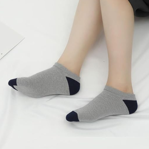 Gray Ankle <b>Socks</b> With Navy Toe And Heel Breathable Cotton <b>No</b> <b>Show</b> <b>Socks</b> For Daily Wear Summer Casual Style - Product Image 6