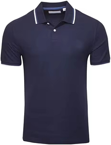 เสื้อโปโลผู้ชายแขนสั้นลายทางสีดำ ทรงลำลอง ใส่สบาย - Product Image 2