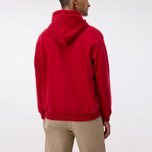 Men's <b>Red</b> Hooded Fleece Pullover <b>Hoodie</b> Pocket Design Quick Dry Breathable Regular Fit Solid Color Casual Winter Wear Customized - Product Image 5