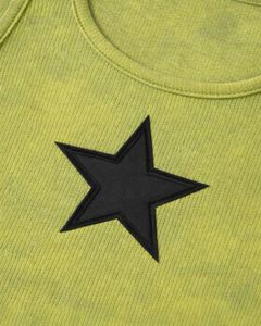 Custom Women Ribbed Crop Tank Top & Drawstring Shorts Set Olive <b>Green</b> With Black Star Casual Lounge Two Piece Outfit Wholesale - Product Image 5