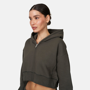 Sudadera Corta con Capucha para Mujer, Cierre de Cremallera, Color Sólido, Manga Larga, Tejida, Informal para Otoño - Product Image 5