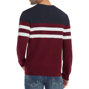 Pull en tricot à col rond pour homme, rayé, coupe classique, décontracté, pour l'automne, bordeaux, marine, blanc, manches longues - Product Image 4