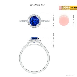 Anillo de Compromiso Clásico de Oro de 14K con Zafiro Azul de Corte Redondo de 6MM y 1.10Cts y Halo de Diamantes de 0.1Ct, Joyería Fina Hecha a Mano y Personalizada - Product Image 2
